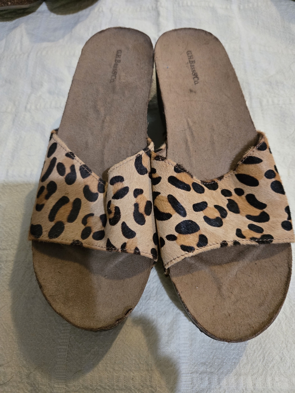 G.H. Bass & Co. Leopard Print Slide Sandals in Tan and Black